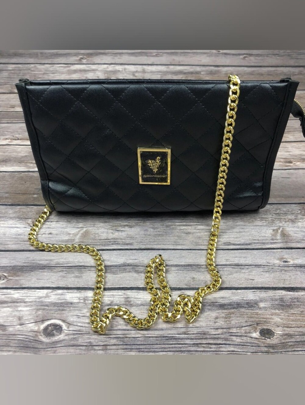 Younique Black Quilted Crossbody Bag with Removable Gold Chain - NWT